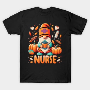 Thanksgiving Nurse Gnomes Fall Scrub Top Autumn RN Women T-Shirt